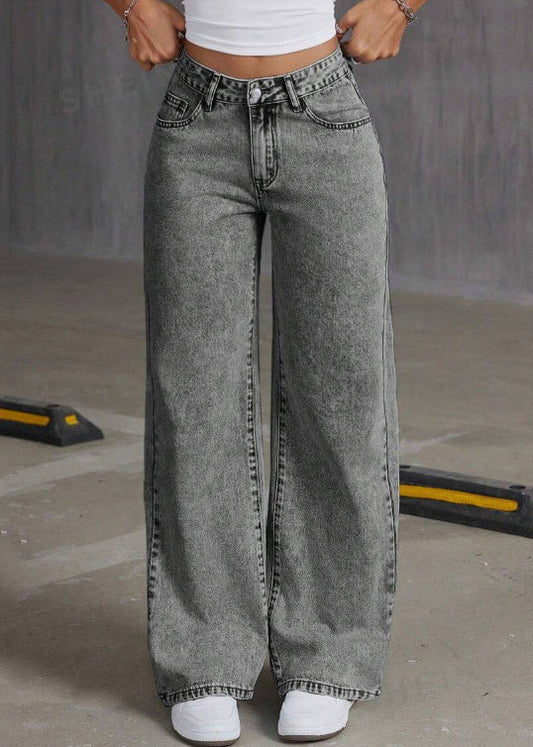 Grey Embroidered Pockets Denim Pants Summer