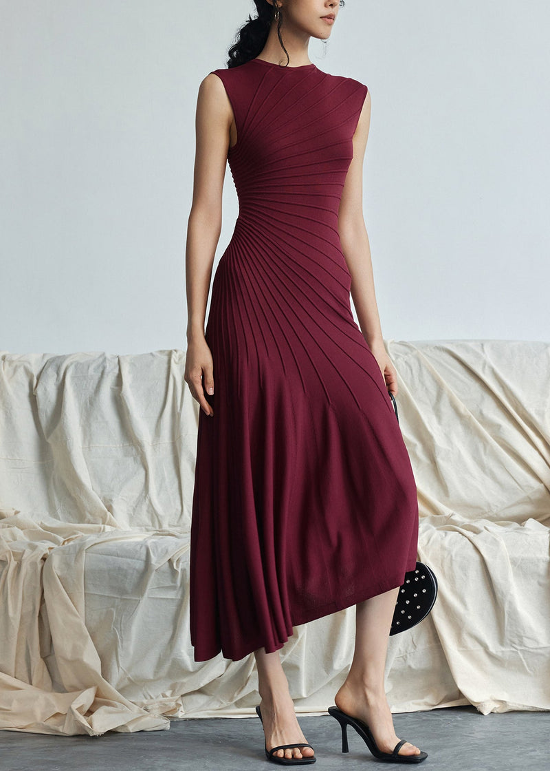 Red Asymmetrical Striped Cotton Long Dresses Sleeveless