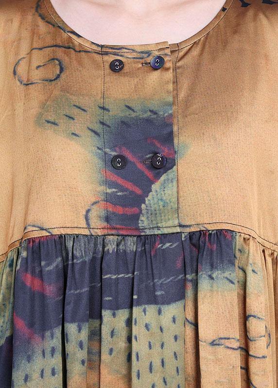 Yellow Print Cinched Summer Silk Party Dresses