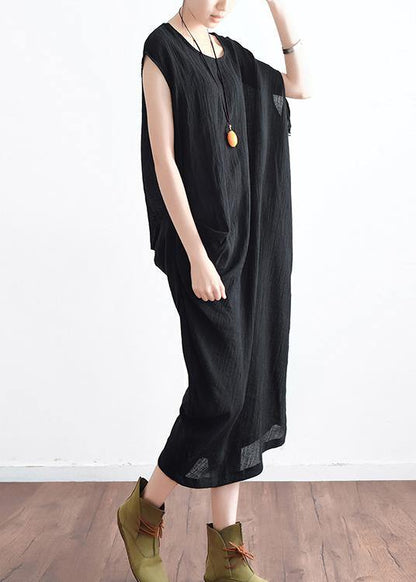Summer New Cotton Hemp Art Loose Asymmetric Dress