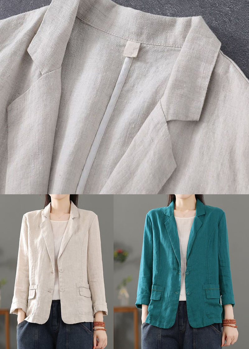 Beige Pockets Patchwork Button Linen Coats Spring