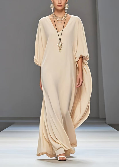Art Apricot Oversized Draping Chiffon Dress Lantern Sleeve Summer