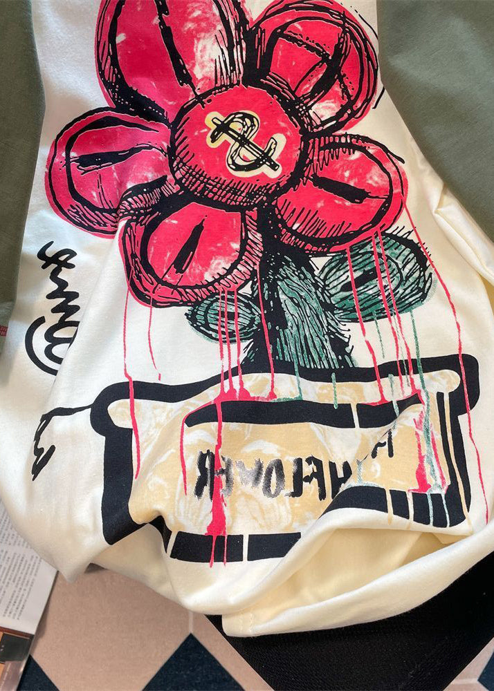 Apricot O Neck Print Cotton T Shirts Summer