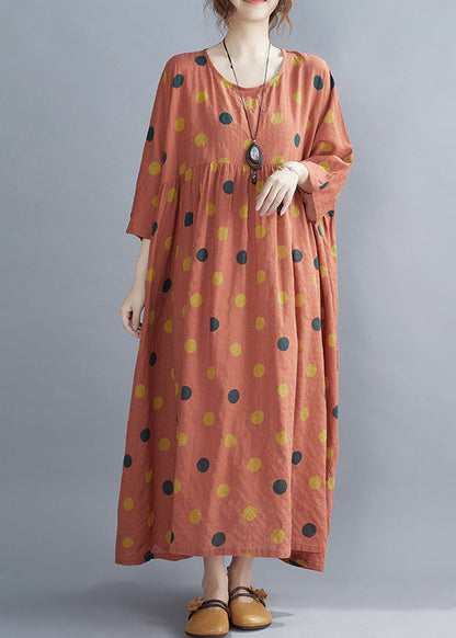 Orange Patchwork Wrinkled Maxi Dresses Bracelet Sleeve