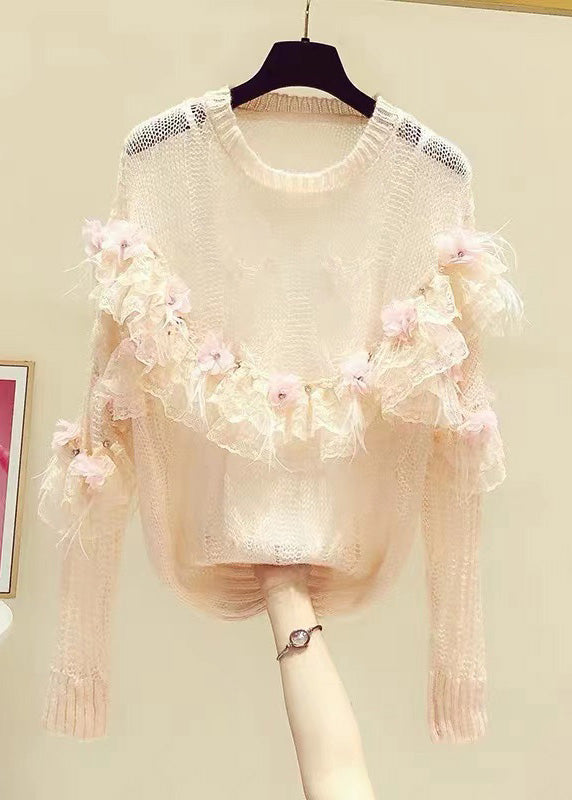 Novelty White Patchwork Nail Bead Knit Sweaters Fall
