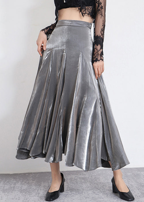 Stylish Grey High Waist Silk Skirt Spring