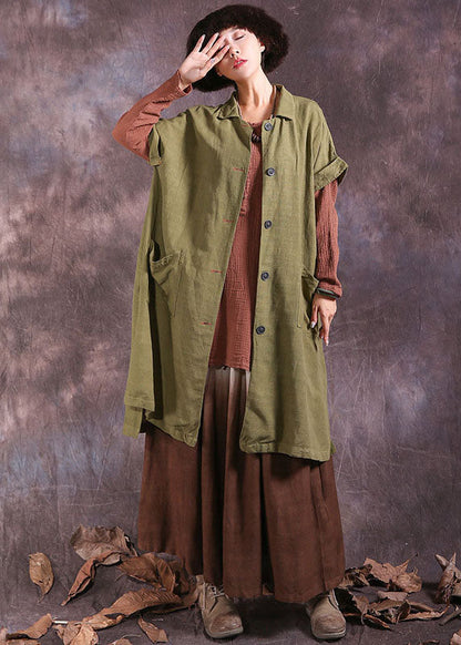 Green Peter Pan Collar Button Cotton Coat Short Sleeve