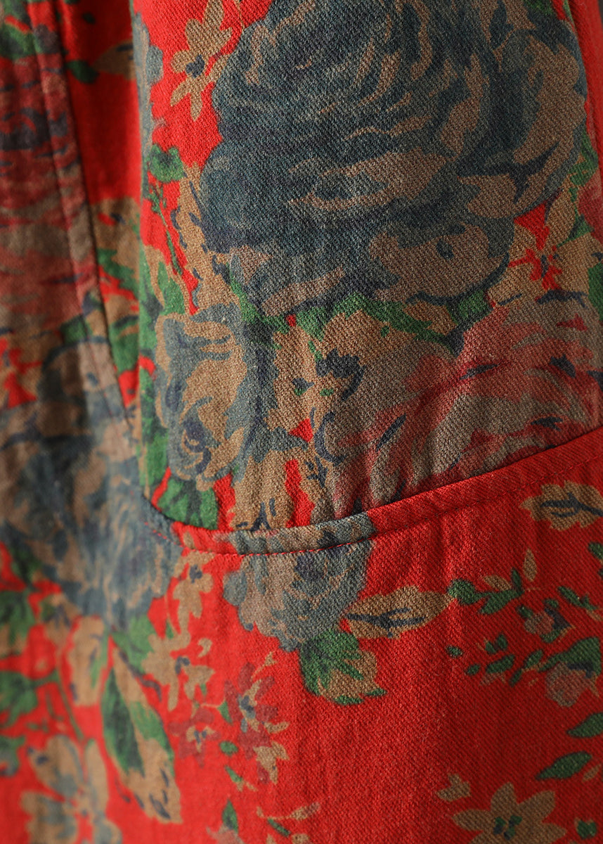 Red Oversized Print Fine Cotton Filled Pants Winter