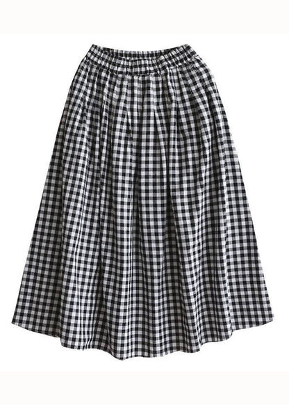 Plaid Wrinkled Pockets Patchwork Cotton Skirts Summer
