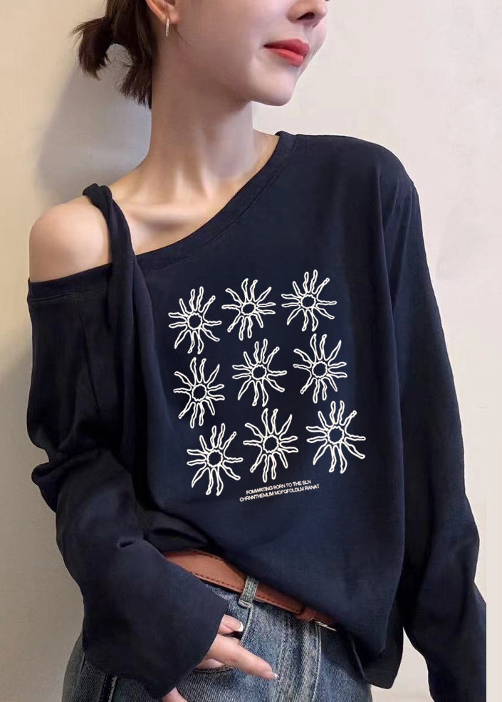 White Asymmetrical One Shoulder Print Top Fall