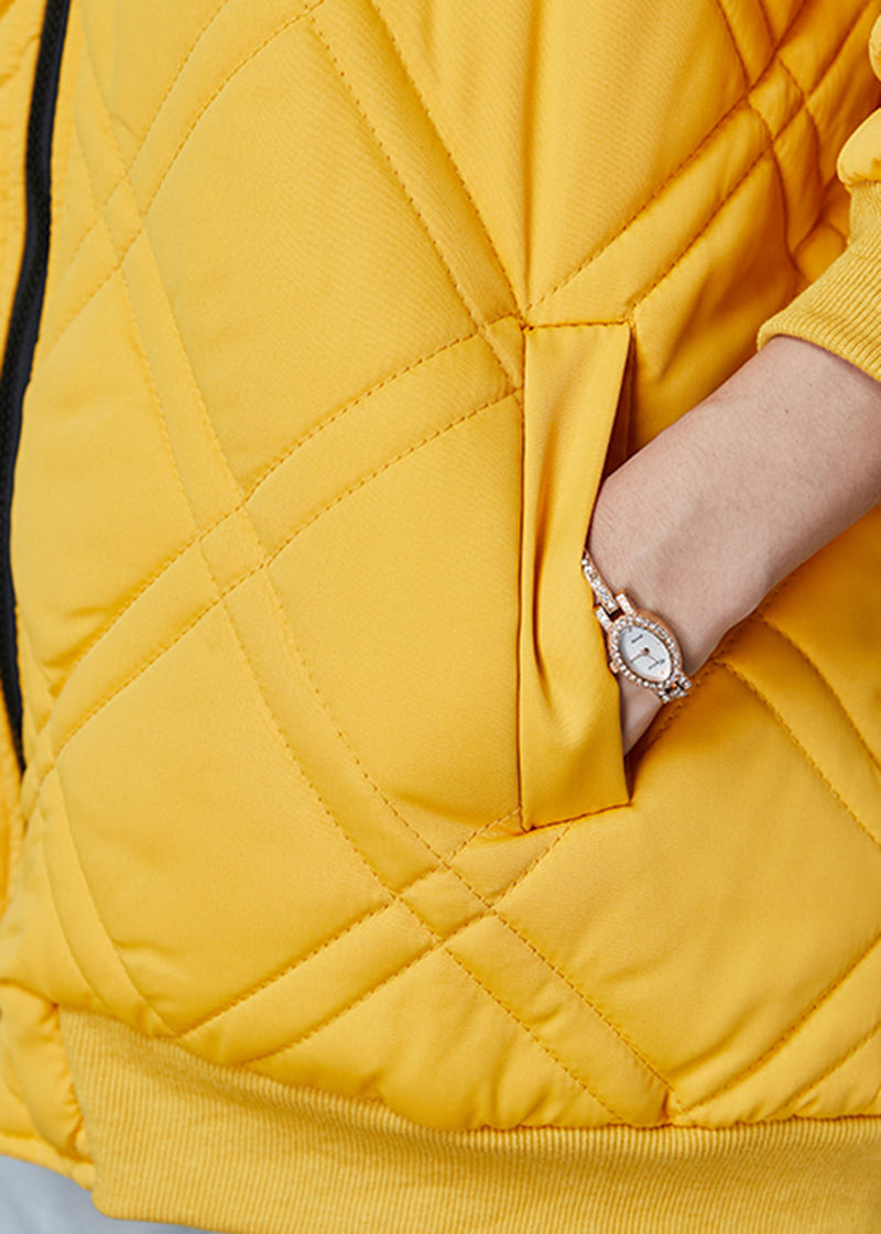 Yellow Zip Up Fine Cotton Filled Jackets Spring