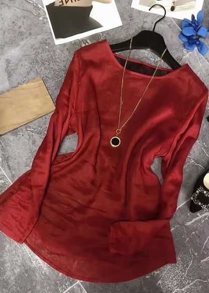 Red Back Lace Up Patchwork Cotton Tops Fall