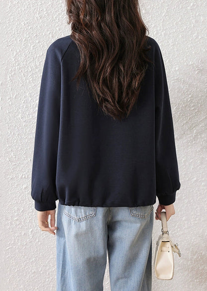 Simple Navy Button Cotton Sweatshirts Fall
