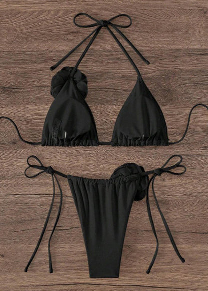 White Lace Up Bikini Swimsuit Set