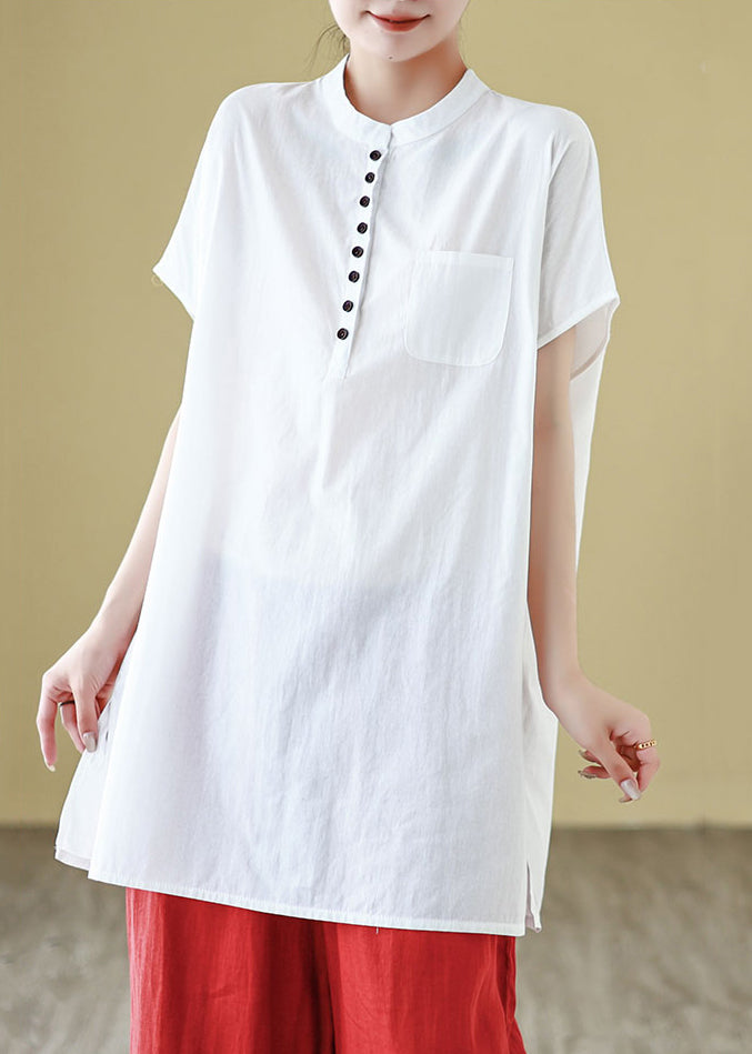 White Button Cotton Summer T Shirt O Neck