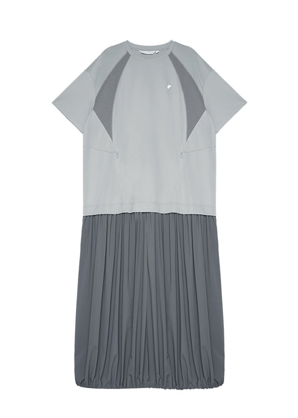 Grey O Neck Patchwork Cotton Long Dresses Summer