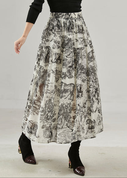 Black Print Cotton a Line Skirts Spring