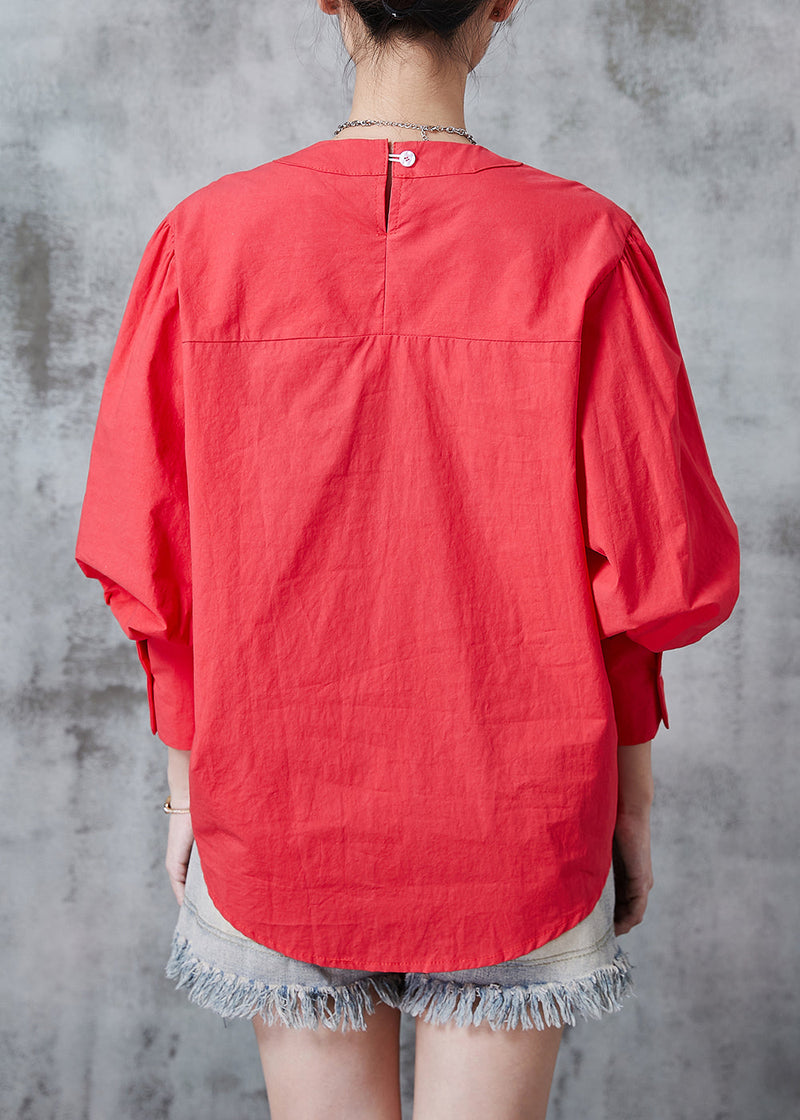 Red Cinched Cotton Sweatshirts Top Summer