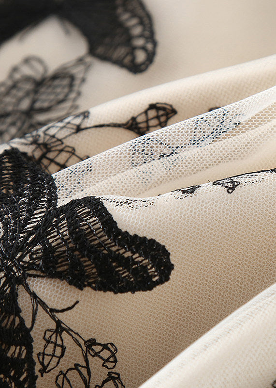 Style Beige Embroidered Butterfly Tulle Skirts Spring