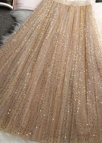 Art Khaki Sequins Tulle Skirts Spring