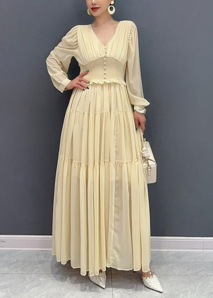 Purple V Neck Wrinkled Patchwork Chiffon Dress Long Sleeve