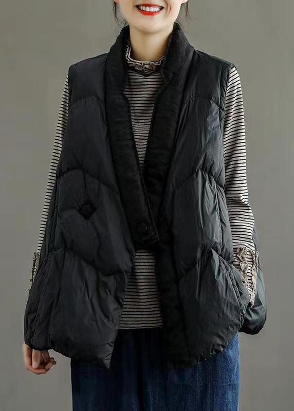 Khaki V Neck Pockets Drawstring Duck Down Waistcoat Sleeveless