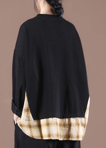 Spring Black Patchwork Sweatshirt