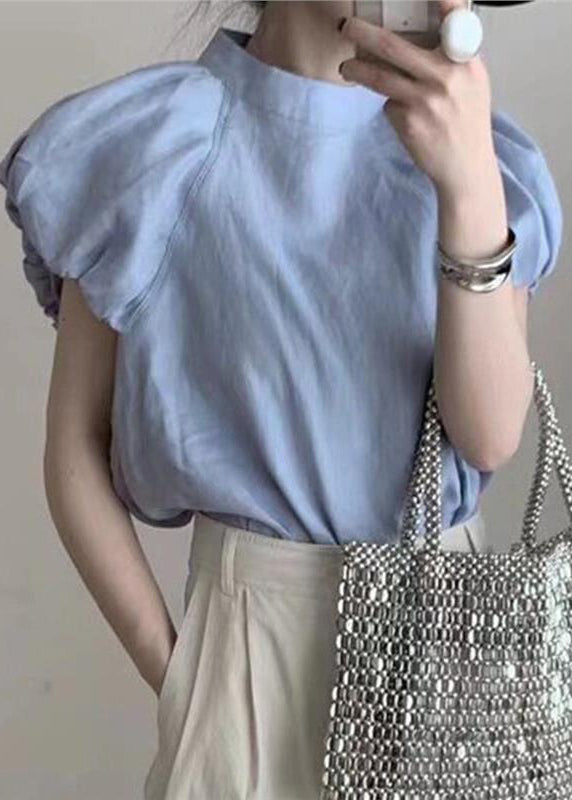 French White Puff Sleeve Cotton T Shirt Top