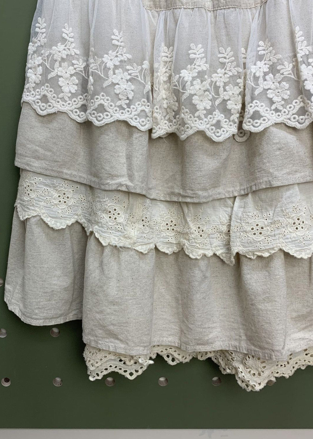 Linen Elastic Waist Lace Patchwork Linen Skirts Spring