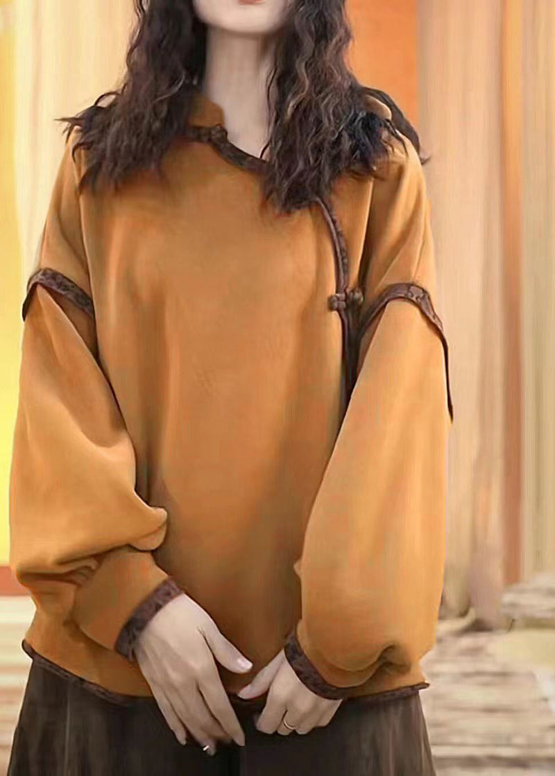 Yellow Stand Collar Cotton Top Fall