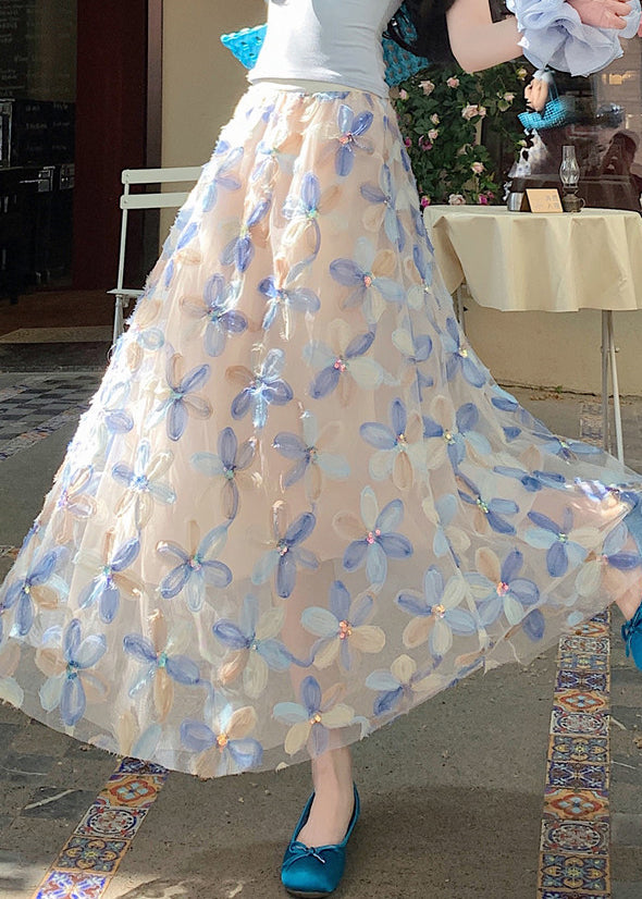 Art Blue Elastic Waist Tulle Skirt Summer