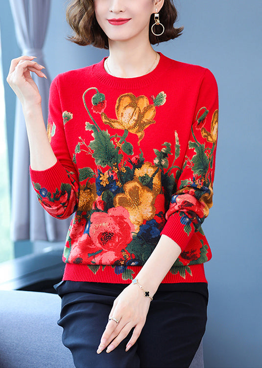 Black O Neck Print Wool Knit Sweater Long Sleeve