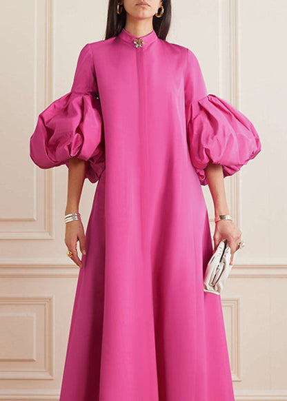 Rose Stand Collar Maxi Dress Petal Sleeve