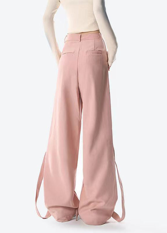 Original Design Pink Ribbon Patchwork Wide Leg Pants Spring