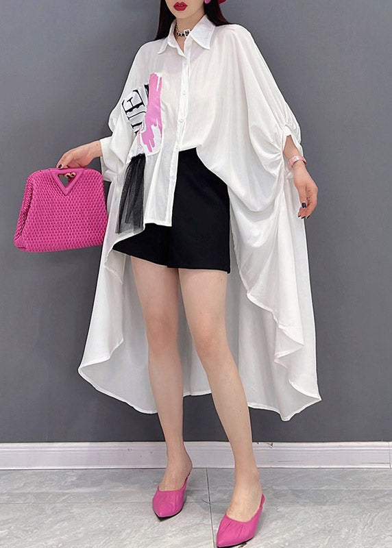 Boutique White Peter Pan Collar Print Shirt Long Sleeve