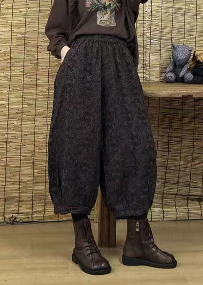 Black Elastic Waist Pockets Print Harem Pants Spring