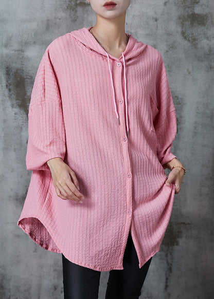 Pink Oversized Striped Cotton Blouses Summer