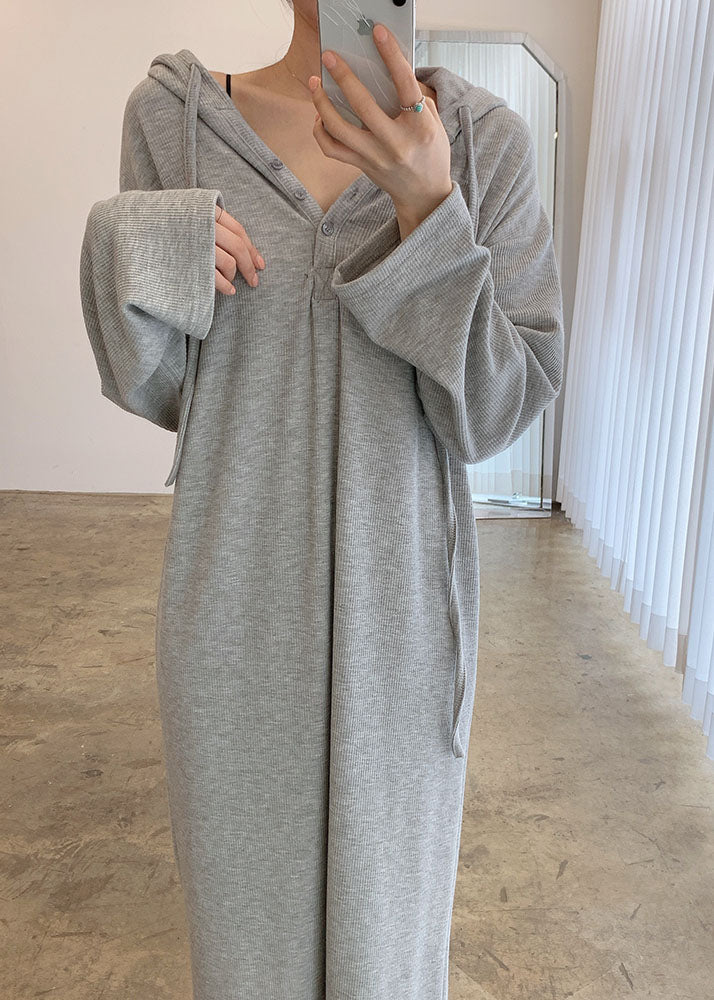 French Grey Hooded Maxi Dresses Spring