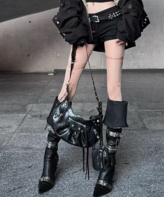 European and American Belt Buckle Pointed High Heeled Knee Boots