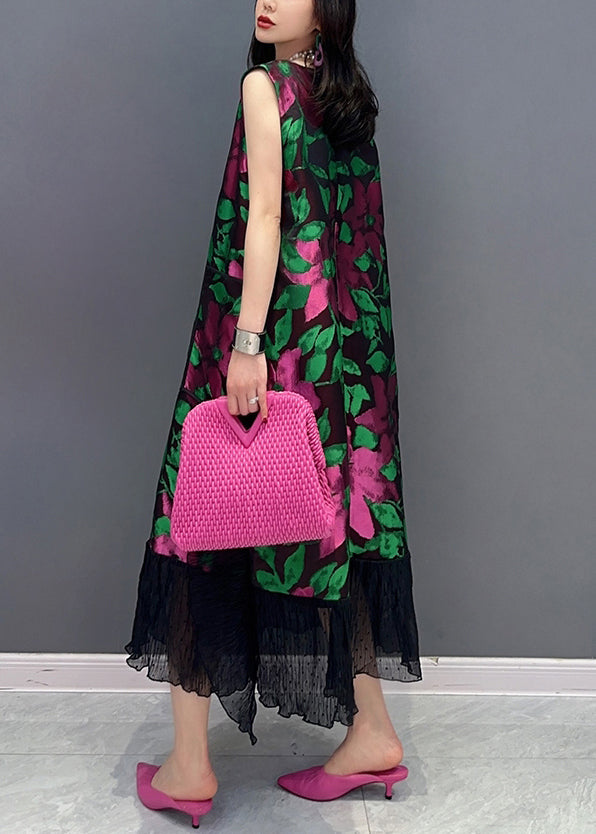 Black V Neck Print Cotton Long Dresses Sleeveless