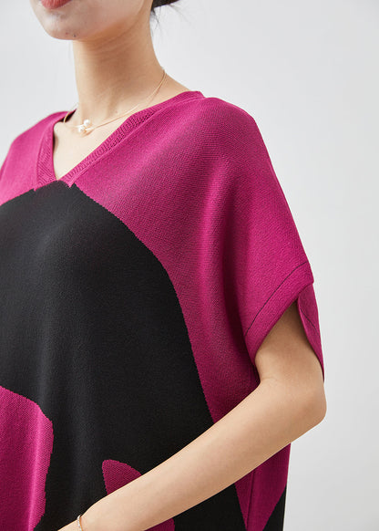 Rose V Neck Print Cotton Maxi Dress Short Sleeve