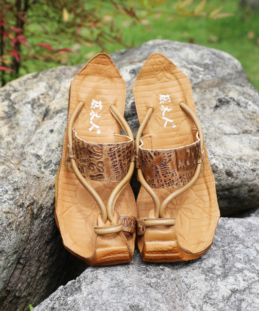 Khaki Hollow Out Splicing Wedge Slide Sandals