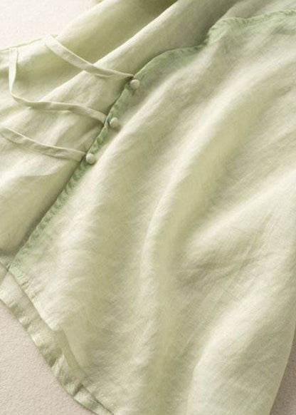 White V Neck Button Patchwork Linen Shirt Top Summer