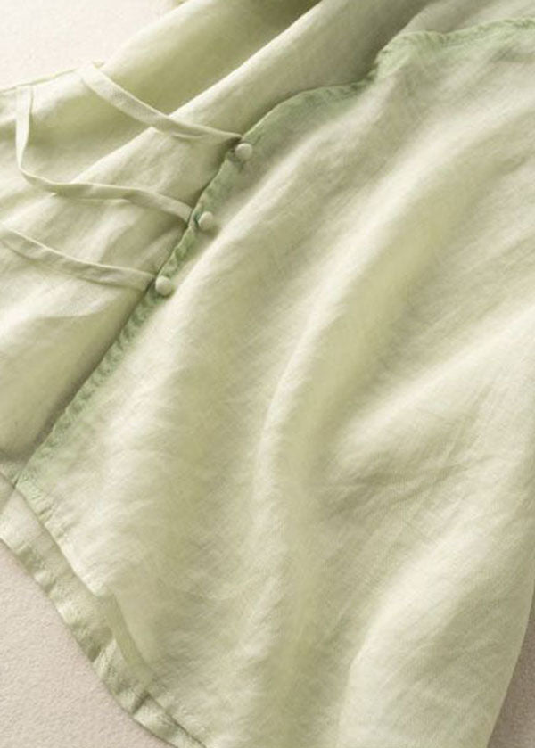 White V Neck Button Patchwork Linen Shirt Top Summer