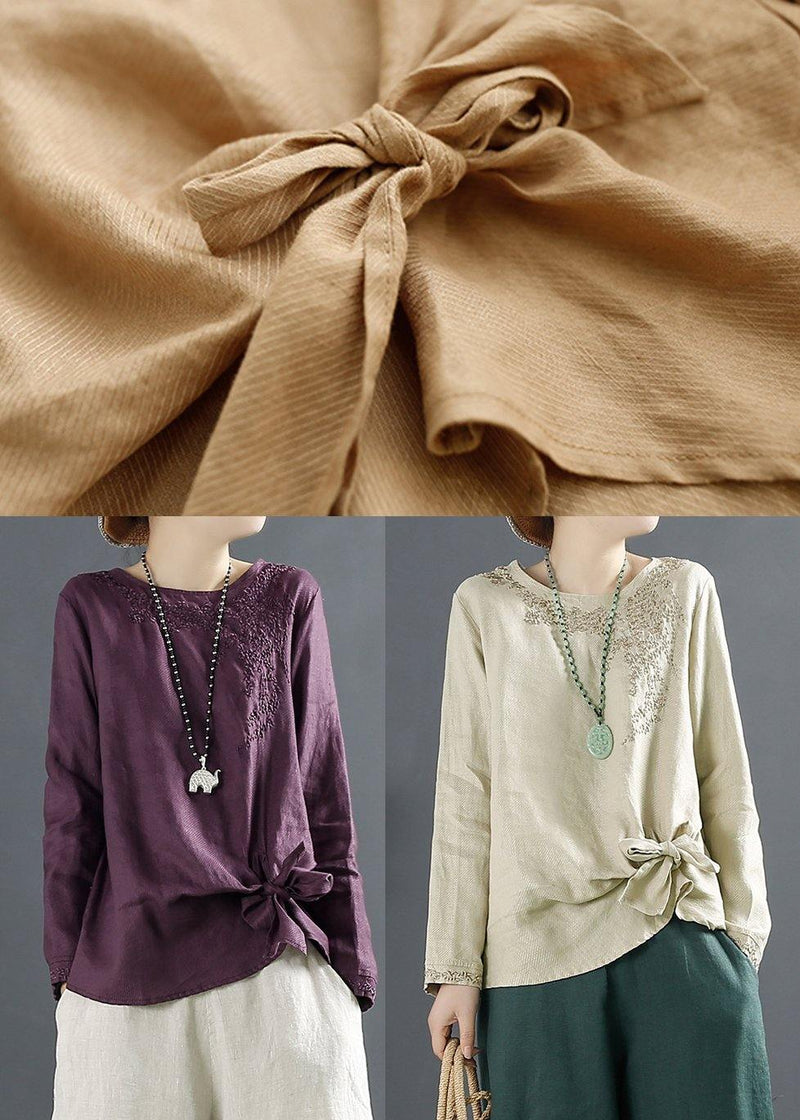 Unique Blue Print Tops O Neck Cotton Blouses