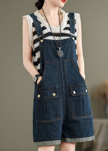 Navy Pockets Denim Overalls Jumpsuit Summer