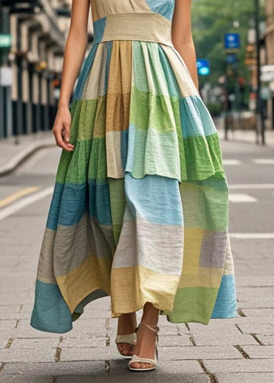 Cinched Plaid Cotton Vacation Dresses Sleeveless
