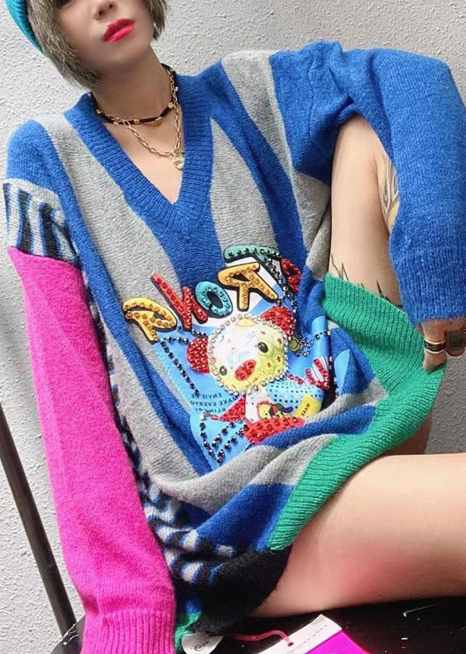 Stylish Apricot O-neck Patchwork Loose Fall Knit Sweater