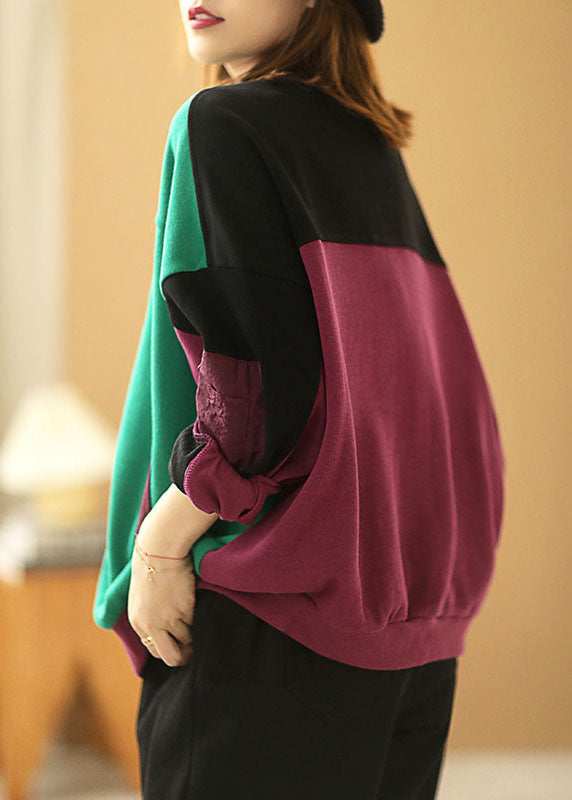 Green Loose Pockets Patchwork Fall Long Sleeve Coat