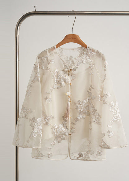 White Tasseled Embroidered Silk Coats Fall